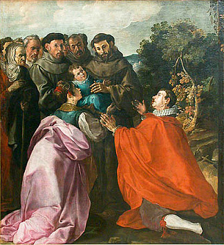 圣博纳旺蒂尔儿童的治疗 来自 圣弗朗西斯 The Healing Of St. Bonaventure Child By St. Francis (1628)，弗朗西斯科·赫瑞拉