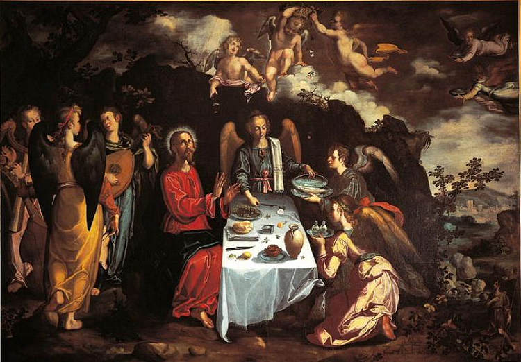 与基督和天使共进晚餐 The Supper with Christ and the Angels (1615),弗朗西斯科·巴切柯