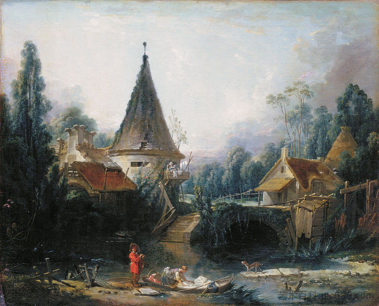 博韦附近的景观 Landscape near Beauvais early (1740)，弗朗索瓦·布歇