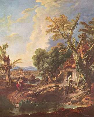 与卢卡斯兄弟的风景 Landscape with the brother Lucas (c.1750)，弗朗索瓦·布歇