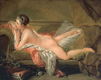 玛丽-路易斯·奥墨菲的肖像（沙发上的裸体） Portrait of Marie-Louis O’Murphy (Nude on a Sofa) (1752)，弗朗索瓦·布歇