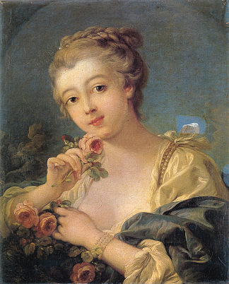 年轻女子与一束玫瑰 Young Woman with a Bouquet of Roses (1760)，弗朗索瓦·布歇