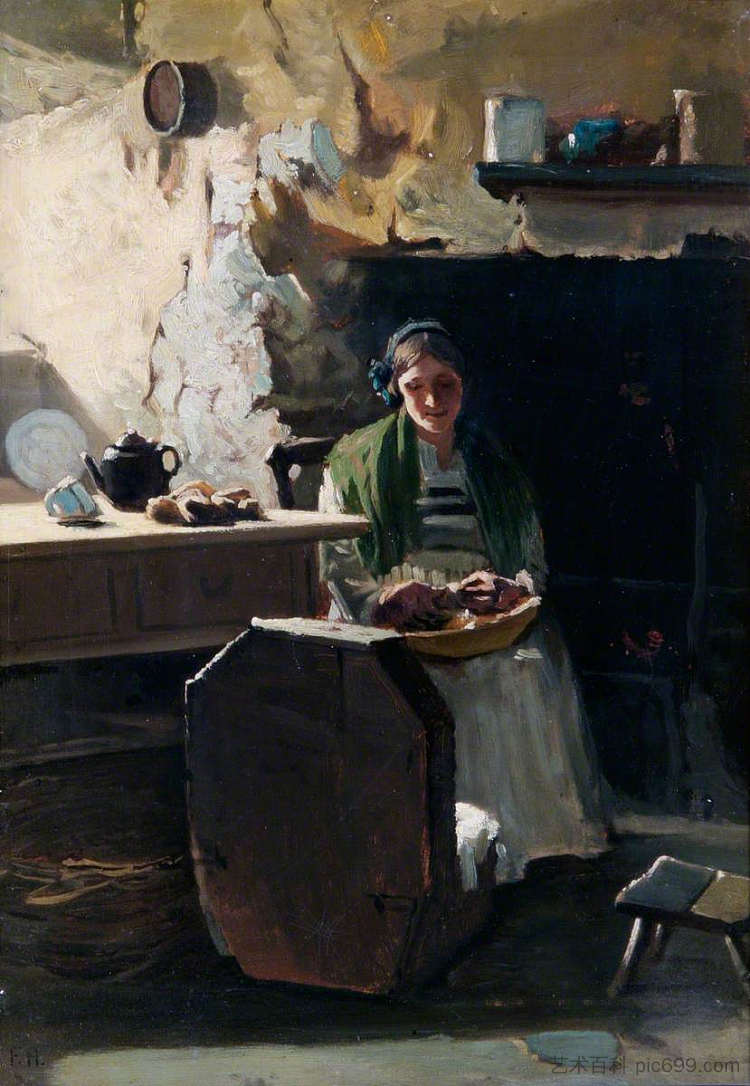 去皮土豆 Peeling Potatoes (c.1870)，弗兰克·霍尔