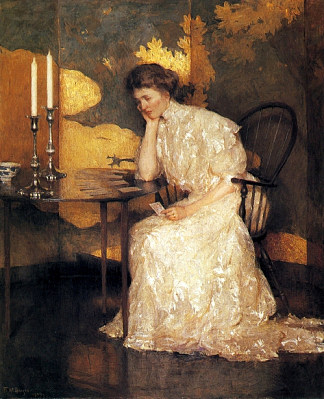 玩纸牌的女孩 Girl Playing Solitaire (1909)，弗兰克W·本森