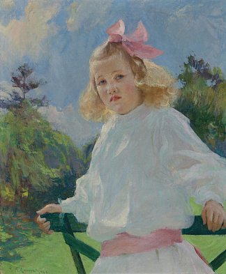 女孩与粉红色的蝴蝶结 Girl with Pink Bow (1905)，弗兰克W·本森