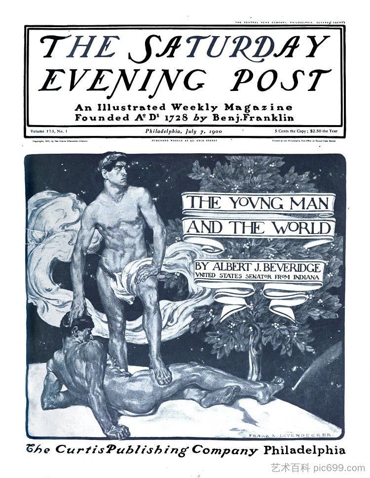 《The Young Man and the World》周六晚邮报封面 "The Young Man and the World" Saturday Evening Post Cover (1900)，法兰克·沙维尔·莱昂德克