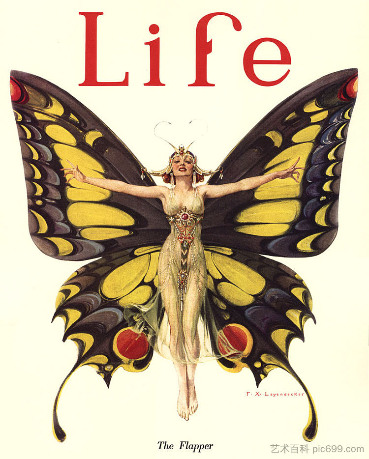 《襟翼》生活杂志封面 "The Flapper" Life Magazine Cover (1922)，法兰克·沙维尔·莱昂德克