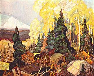 秋天的山坡 Autumn Hillside (1920)，富兰克林·卡迈克尔