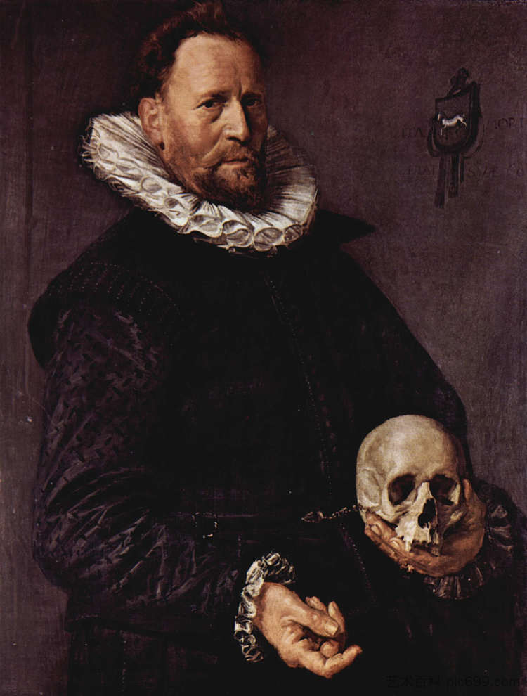 一个拿着头骨的男人的肖像 Portrait of a Man Holding a Skull (1612)，弗朗斯·哈尔斯