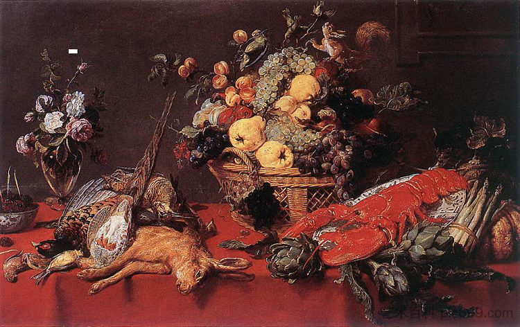 静物与一篮水果 Still Life With A Basket Of Fruit (1635)，弗朗斯·斯奈德斯