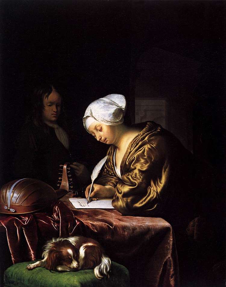 写信的女人 Woman Writing a Letter (1680)，弗兰斯·范·米里斯