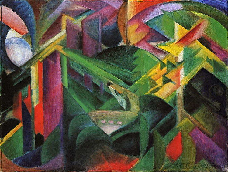 修道院花园里的鹿 Deer in a Monastery Garden (1912),弗朗茨·马克