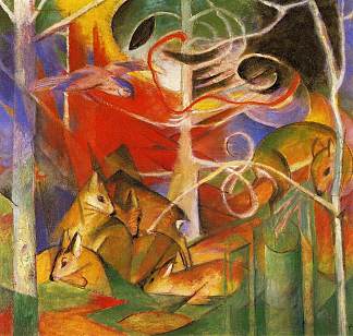 森林里的鹿 Deer in the Forest (1913)，弗朗茨·马克