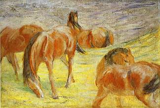 放牧马 Grazing Horses (1910)，弗朗茨·马克