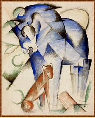 马和狗 Horse and dog (1913)，弗朗茨·马克