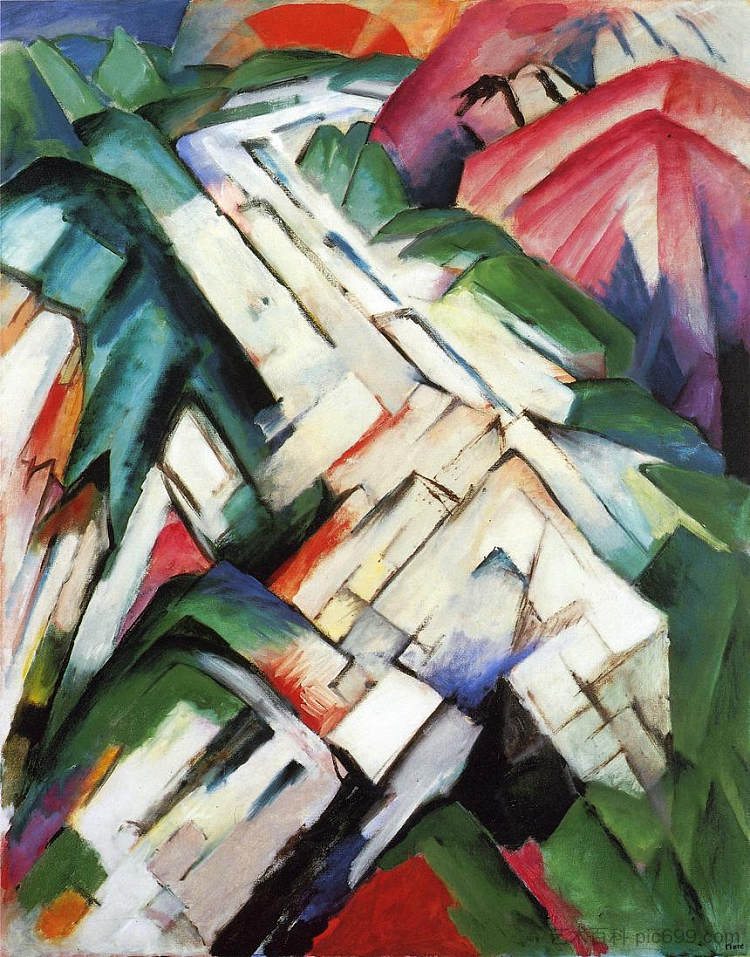 山脉(落基路景观) Mountains (Rocky Way Landscape) (c.1912),弗朗茨·马克