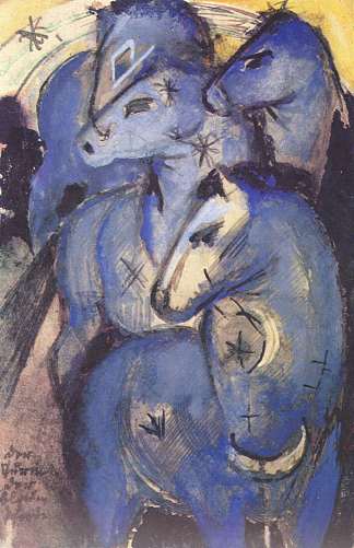 蓝马之塔（素描） The Tower of Blue Horses (sketch) (1912)，弗朗茨·马克