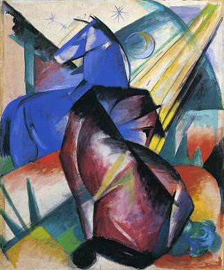 两匹马，红色和蓝色 Two Horses, Red and Blue (1912)，弗朗茨·马克