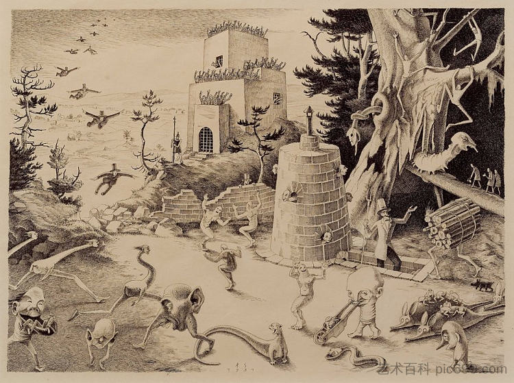 奇幻水墨画二 Fanciful Ink Drawing II (1931)，弗兰兹·塞德拉克