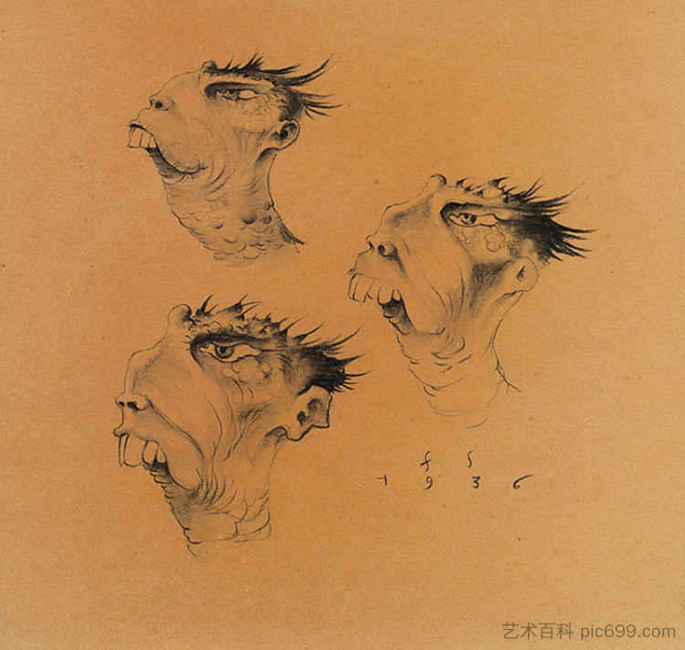 虚构的头，研究 Imaginary Heads, Study (1936)，弗兰兹·塞德拉克