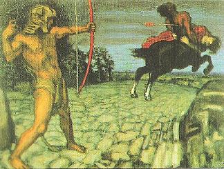 赫拉克勒斯杀死半人马奈瑟斯以拯救戴安妮拉 Heracles kills the centaur Nessus to save Deianira (1899)，弗朗兹·斯托克