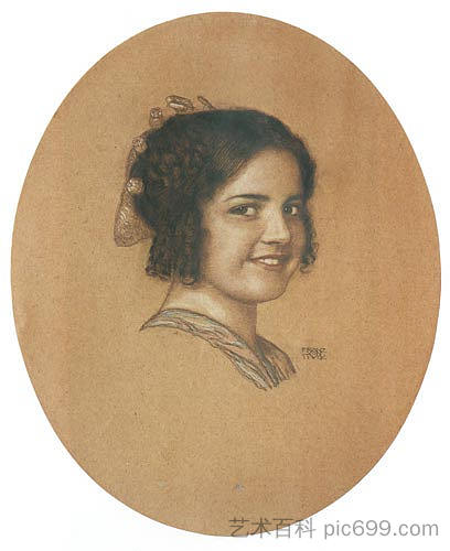 女儿玛丽·斯塔克的肖像 Portrait of the daughter Mary Stuck (c.1912)，弗朗兹·斯托克