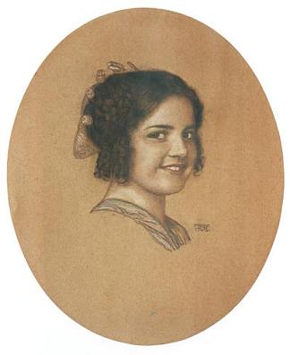 女儿玛丽·斯塔克的肖像 Portrait of the daughter Mary Stuck (c.1912)，弗朗兹·斯托克