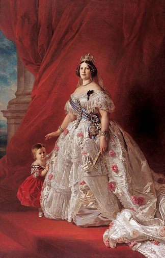 西班牙女王伊莎贝拉二世和她的女儿伊莎贝拉的肖像 Portrait of Queen Isabella II of Spain and her daughter Isabella (1852)，弗兰兹·温特豪德