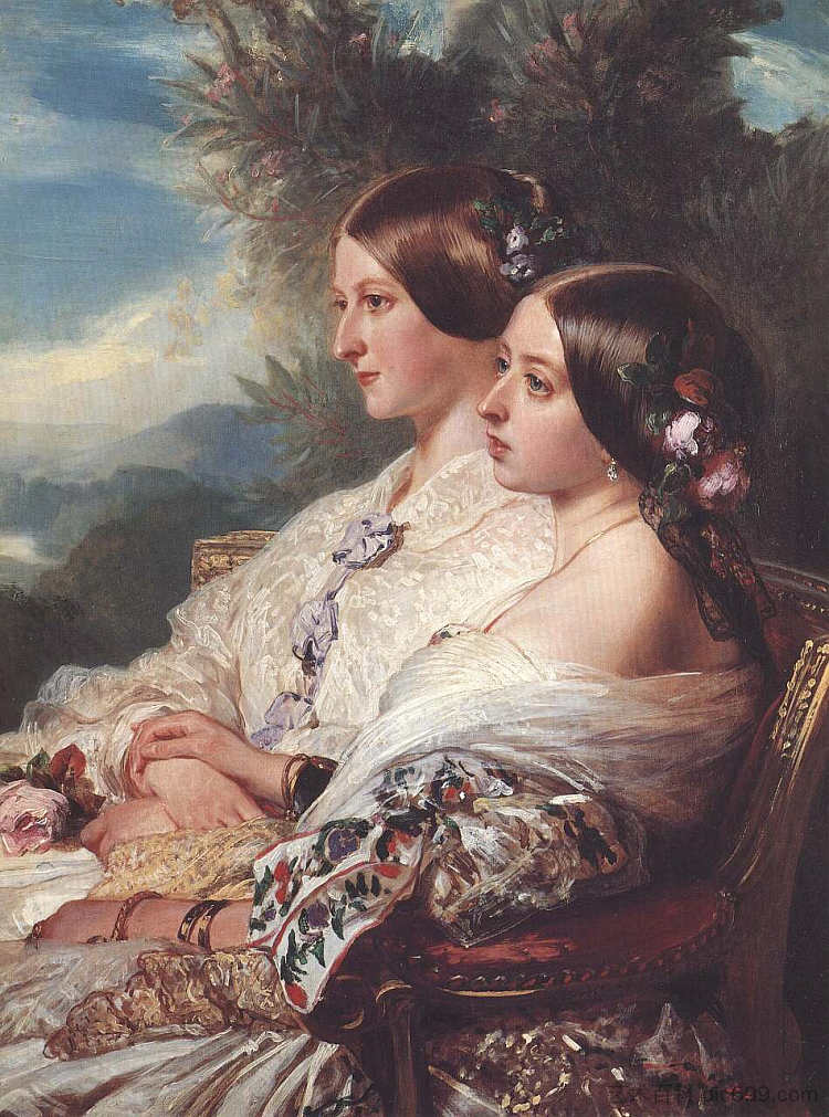 表兄弟：维多利亚女王和维克多，内穆尔公爵夫人 The Cousins: Queen Victoria and Victoire, Duchesse de Nemours (1852)，弗兰兹·温特豪德