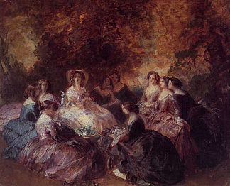 欧仁妮皇后被她的侍女们包围 The Empress Eugenie Surrounded by her Ladies in Waiting (1855)，弗兰兹·温特豪德