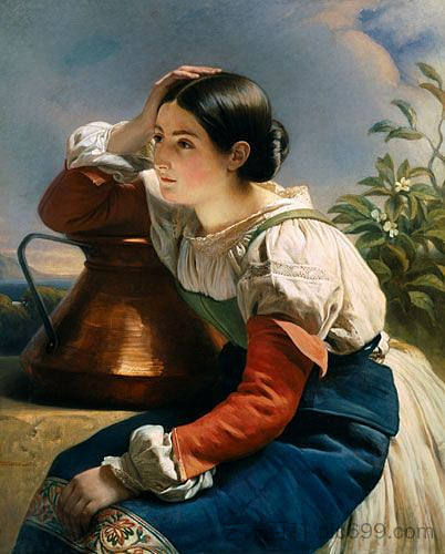 井边的年轻意大利女孩 Young Italian Girl by the Well (c.1833 - 1834)，弗兰兹·温特豪德