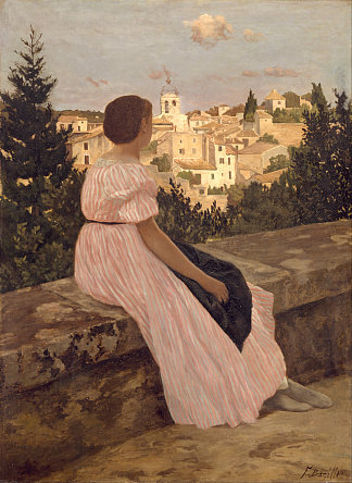 粉色连衣裙 The Pink Dress (c.1864)，弗雷德里克·巴齐耶
