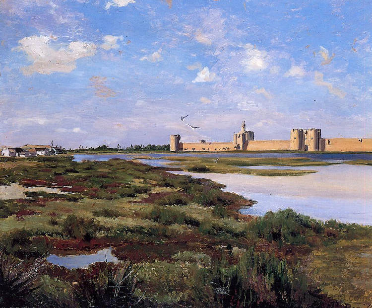 艾格-莫尔特的景观 Landscape of Aigues-Mortes (1867)，弗雷德里克·巴齐耶