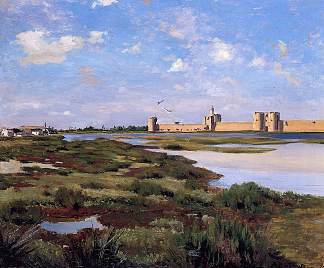 艾格-莫尔特的景观 Landscape of Aigues-Mortes (1867)，弗雷德里克·巴齐耶