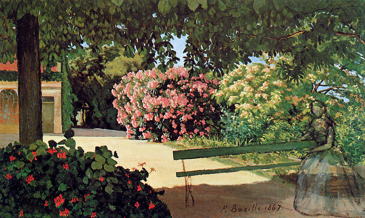 梅里克露台（夹竹桃） The Terrace at Méric (Oleander) (1867)，弗雷德里克·巴齐耶