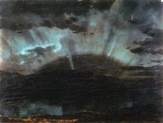 北极光，芒特迪瑟特岛，来自缅因州巴尔港 Aurora Borealis, Mt Desert Island, from Bar Harbor, Maine (1860)，弗雷德里克·埃德温·丘奇