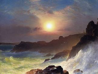 海岸风光，缅因州海岸附近的沙漠山日出 Coast Scene, Mount Desert Sunrise off the Maine Coast，弗雷德里克·埃德温·丘奇