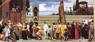 Cimabue着名的麦当娜在佛罗伦萨的街道上游行 Cimabue’s Celebrated Madonna Carried in Procession Through the Streets of Florence (c.1854; United Kingdom                     )，洛尔德·弗雷德里克·莱顿