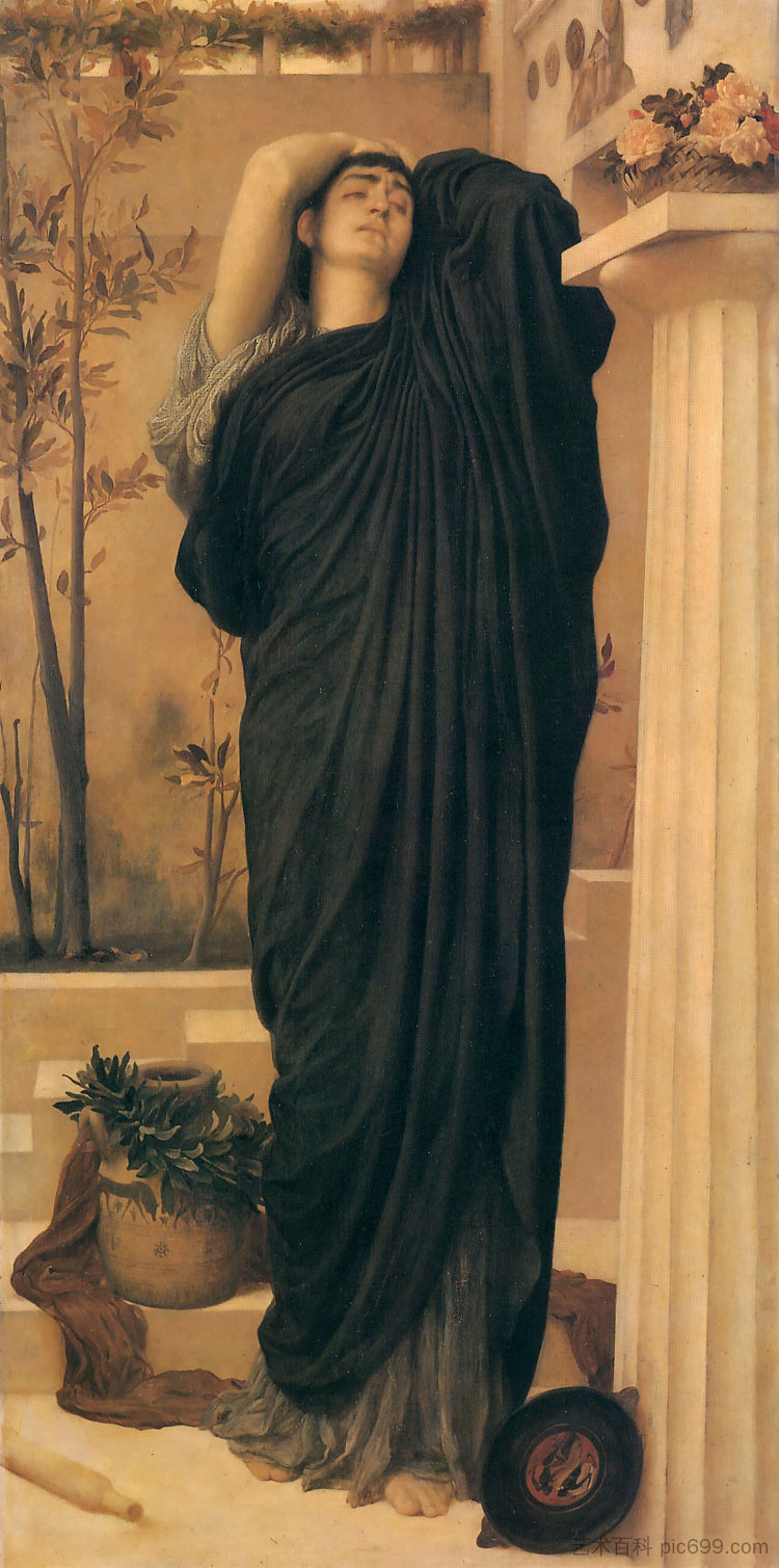 阿伽门农墓前的伊莱克特拉 Electra at the Tomb of Agamemnon (c.1868; United Kingdom ),洛尔德·弗雷德里克·莱顿