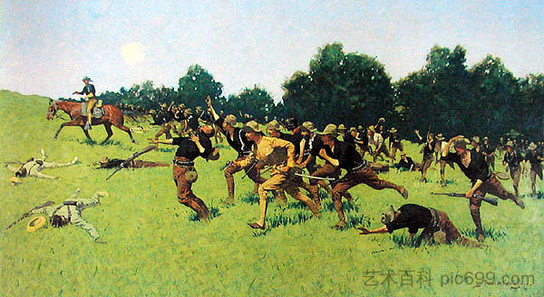 圣胡安山的粗暴骑手的冲锋 Charge of the Rough Riders at San Juan Hill (1898)，费雷德里克·雷明顿