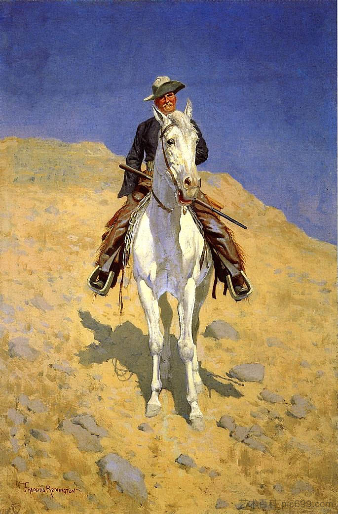 骑在马上的自画像 Self-Portrait on a Horse (1890)，费雷德里克·雷明顿