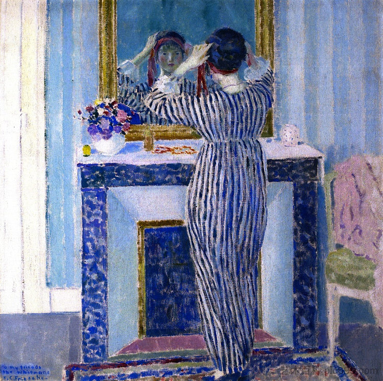 蓝色内饰（也称为红丝带） Blue Interior (also Known as The Red Ribbon) (1912)，弗雷德里克·卡尔·弗里塞克