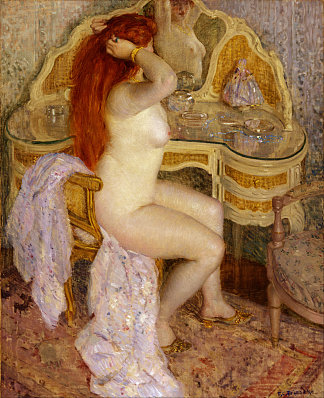 裸体坐在梳妆台前 Nude Seated at Her Dressing Table (1909)，弗雷德里克·卡尔·弗里塞克