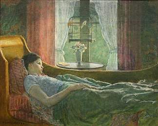 沙发上的女孩（也称为床上的女孩） Girl on Couch (also Known as Girl in Bed) (1936)，弗雷德里克·卡尔·弗里塞克