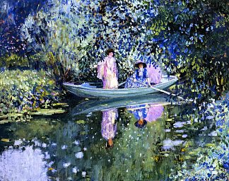 河上的灰色日子（也称为船上的两个女士） Grey Day on the River (also Known as Two Ladies in a Boat) (c.1908)，弗雷德里克·卡尔·弗里塞克