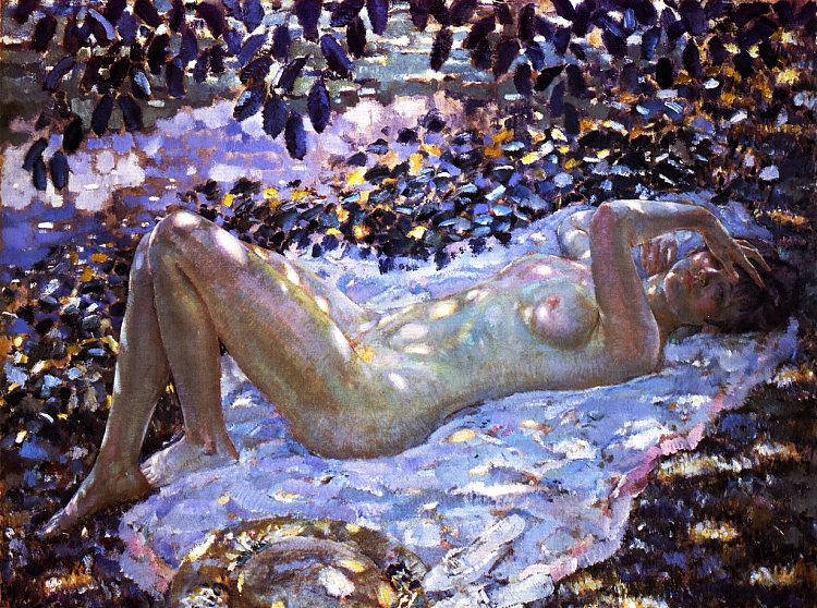 斑驳阳光下的裸体 Nude in Dappled Sunlight (1915)，弗雷德里克·卡尔·弗里塞克