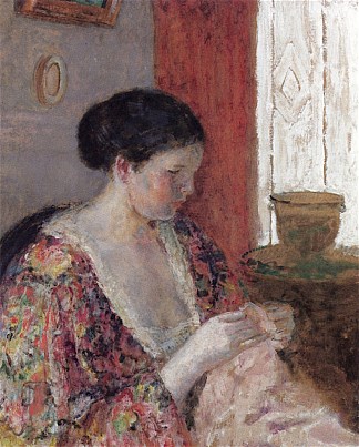 艺术家的妻子缝纫 The Artist’s Wife Sewing (1923)，弗雷德里克·卡尔·弗里塞克