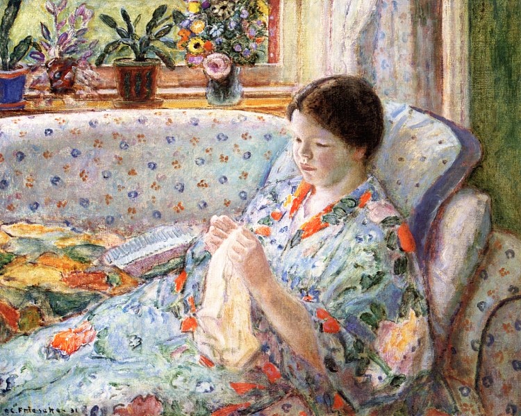 中国长袍（又称少女缝纫） The Chinese Robe (also Known as Girl Sewing) (1931)，弗雷德里克·卡尔·弗里塞克