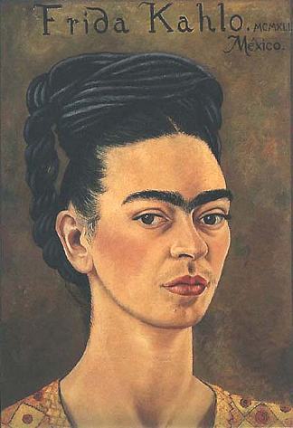 红色和金色连衣裙的自画像 Self-Portrait in Red and Gold Dress (1941)，弗里达·卡洛