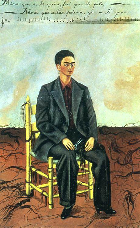 剪短头发的自画像 Self Portrait with Cropped Hair (1940)，弗里达·卡洛